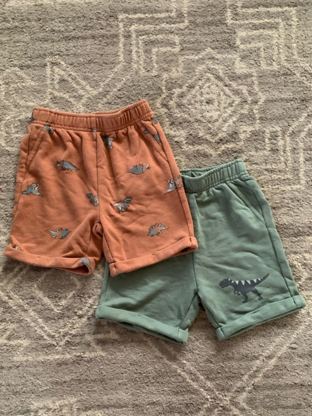 Toddler Dino Terry Shorts - Orange & Green